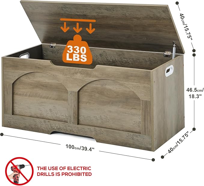 Storage Bench, 39.4" Storage Trunk, Storage Chest - Image 3