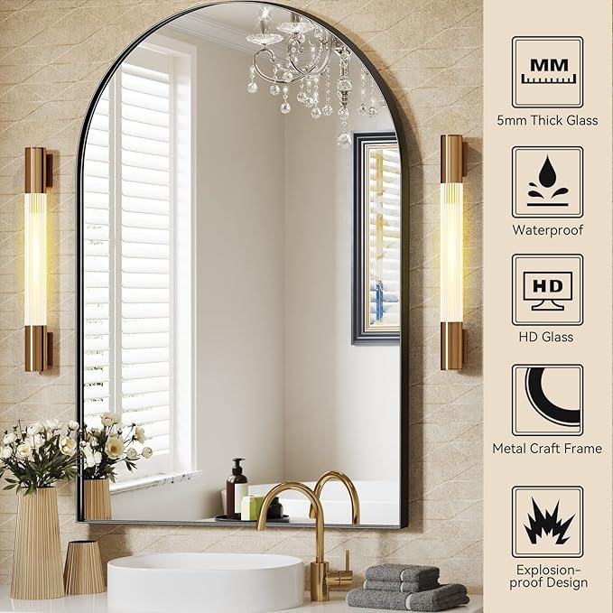 Brightify Arched Mirror, 30 x 40 Inch Black Arch Mirror, Metal Frame Black - Image 3