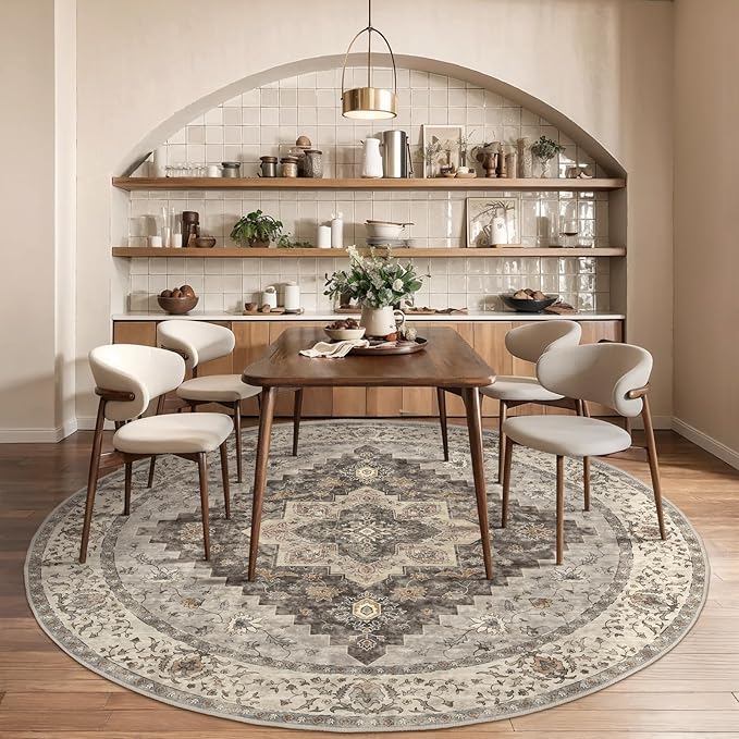 Tangsoo Vintage Round Rug 5ft, Washable Circle Rug, Non Slip Boho Round Area Rug - Image 6
