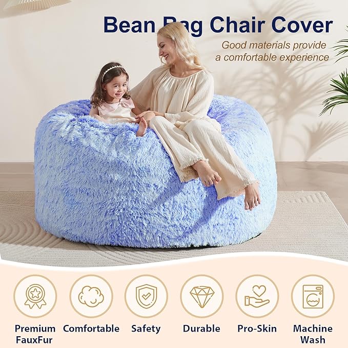 Bean Bag Covers Only, Fluffy Stuffed Beanbag Chair Covers No Filler, Washable - Image 4