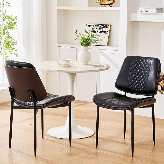 Dining Chairs Set of 2, Upholstered PU Leather Armless Chair, Mid Century by Viroformo