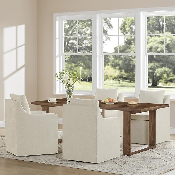 Upholstered Dining Chairs with Casters Washable Cover Side Deskchair with - Image 6