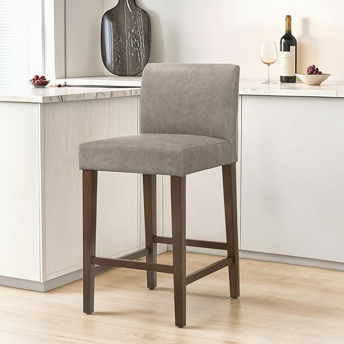 CHITA Counter Height Bar Stools Set of 3, PU Leather in Stone Grey - Image 2
