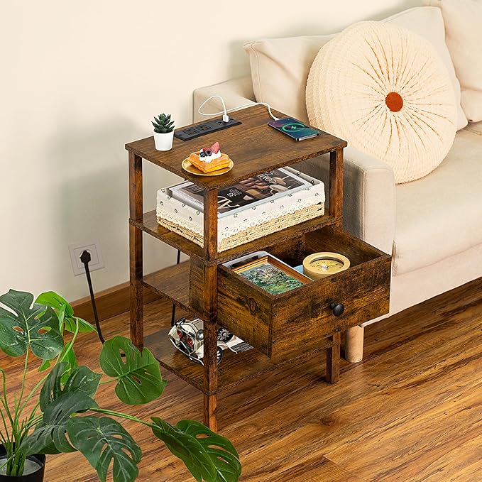 Lerliuo Nightstand with Charging Station and USB Ports, 3-Tier Storage End - Image 2