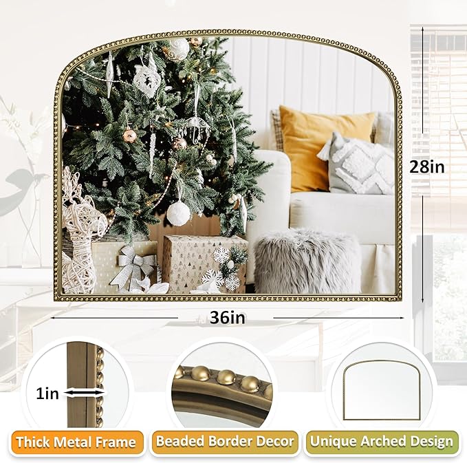 Antique Gold Arched Wall Mirror - Image 2