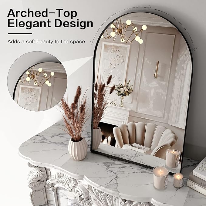 Brightify Arched Mirror, 30 x 40 Inch Black Arch Mirror, Metal Frame Black - Image 5