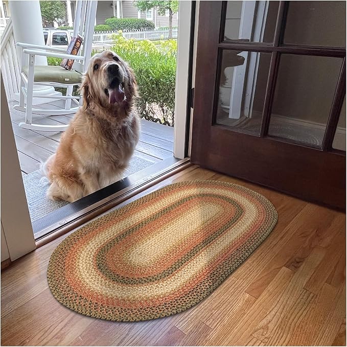 Russet Multi Color Jute Braided Oval Rugs, 27x45 by Homespice