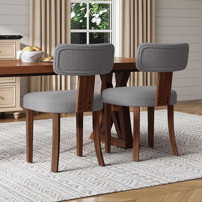 Farmhouse Chair Set of 4, Mid Century Modern Dining Chairs, Sherpa Upholstered - Image 2