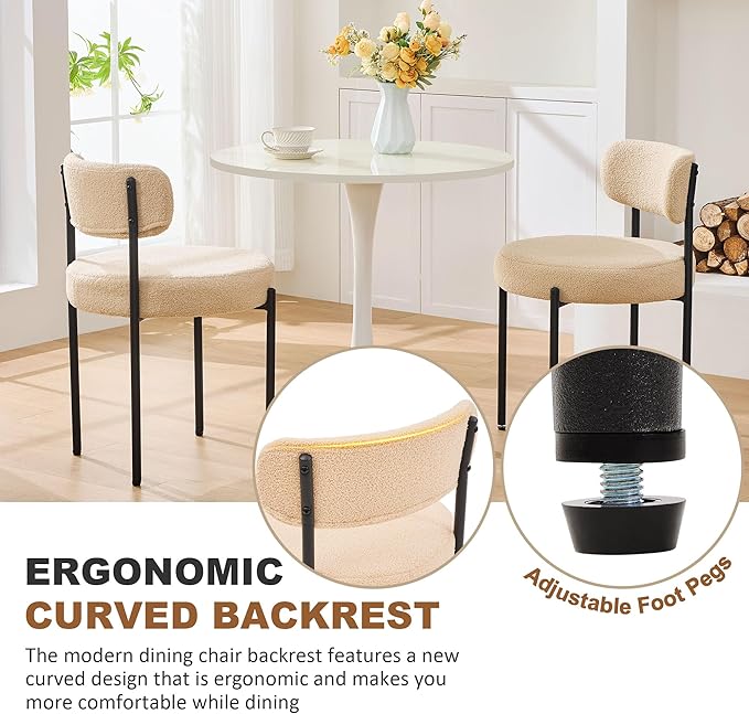 Dining Chairs Set of 6, Curved Backrest Upholstered Dining Room Chairs - Image 3