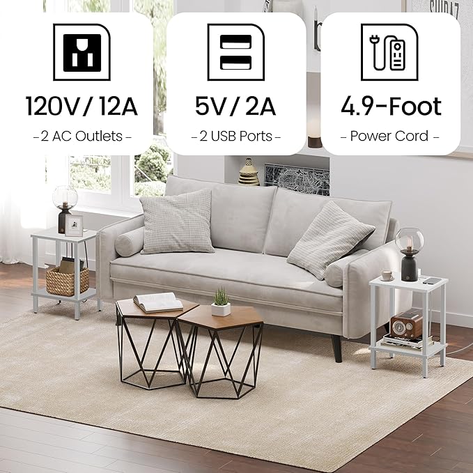 TUTOTAK End Table with Charging Station, Small Side Table with Outlets - Image 7
