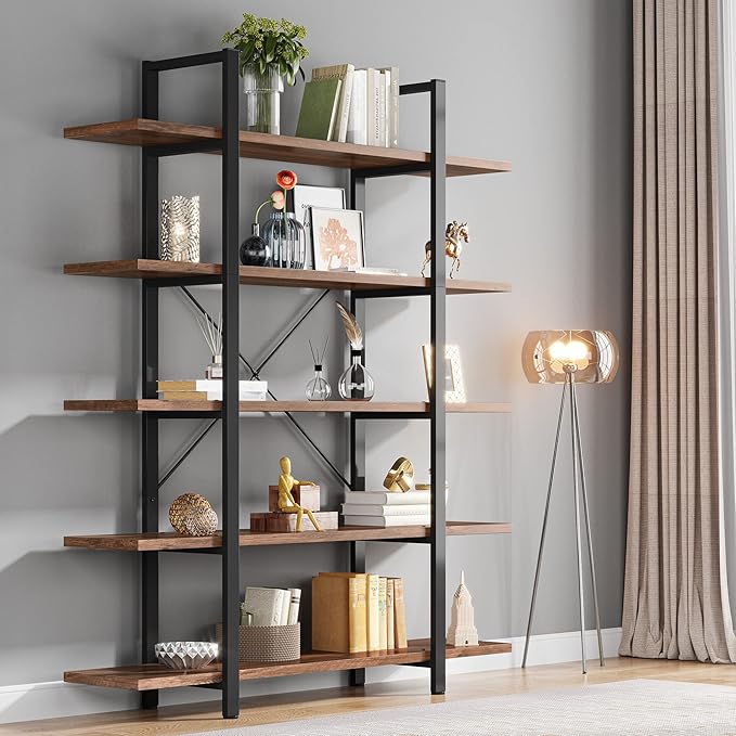 Tribesigns 5-Tier Bookshelf, Vintage Industrial Style Bookcase 72 H x 12 W x by Tribesigns