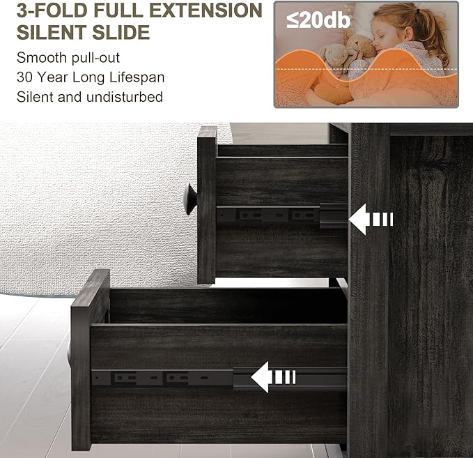 End Table with Fast USB C Charging Station, Large Storage Rustic Wood Square - Image 4