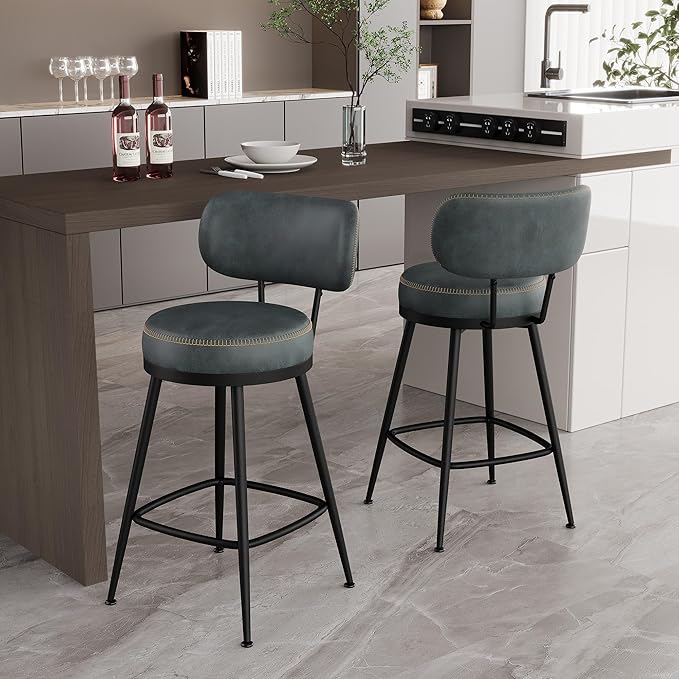 Counter Height Bar Stools, Faux Leather Kitchen Counter Stools - Image 9