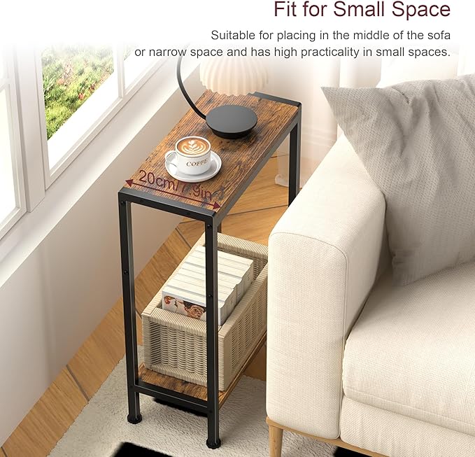 Narrow Side Table for Small Space Set of 2, 2-Tier Small End Table - Image 4