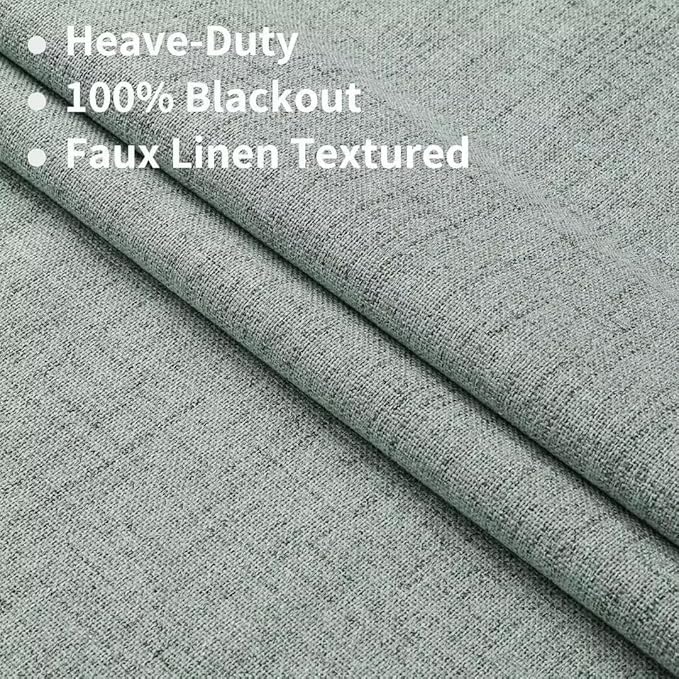 Joydeco Natural Linen Curtains 120 inch Length 2 Panels Set Burg 100% Blackout - Image 2
