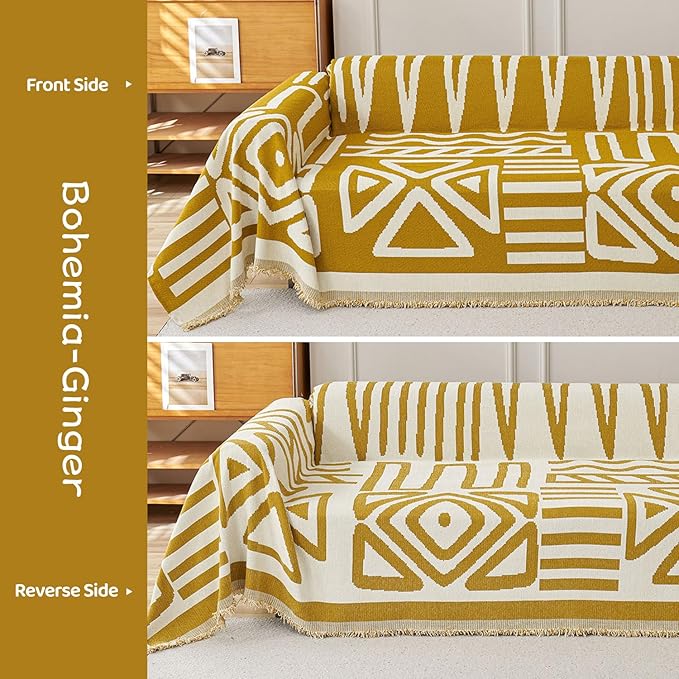 STACYPIK Boho Mustard Yellow Couch Cover Sofa Cover - Image 3