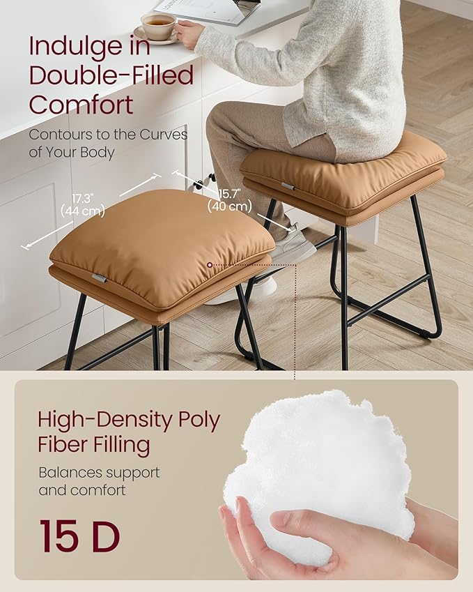 VASAGLE Bar Stools Set of 2, Counter Height Bar Stools, Leather Counter Stools - Image 3
