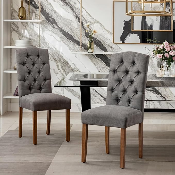 Tufted Upholstered Parsons Dining Chair Set Fabric Diner Accent Stylish Modern - Image 8