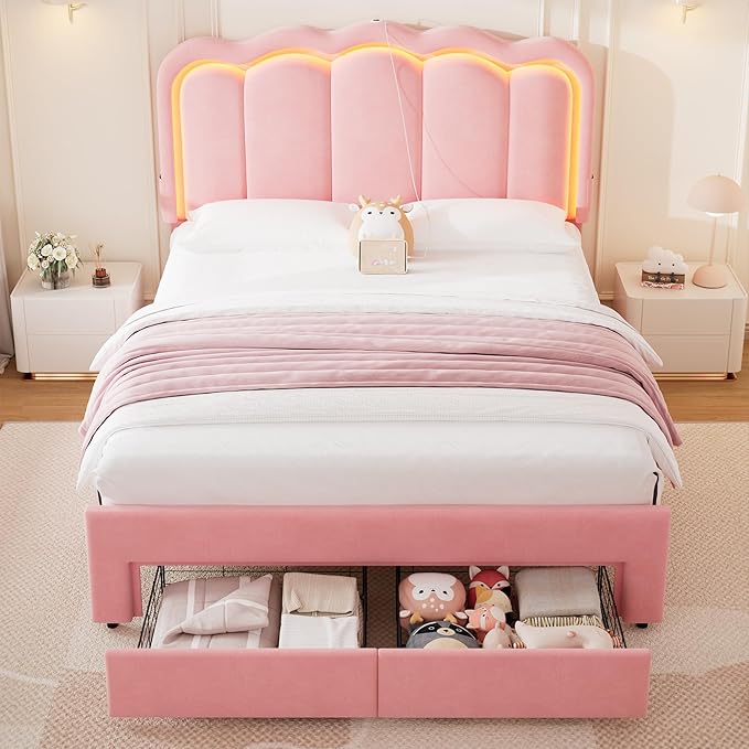 Queen Upholstered LED Bed Frame - Image 3