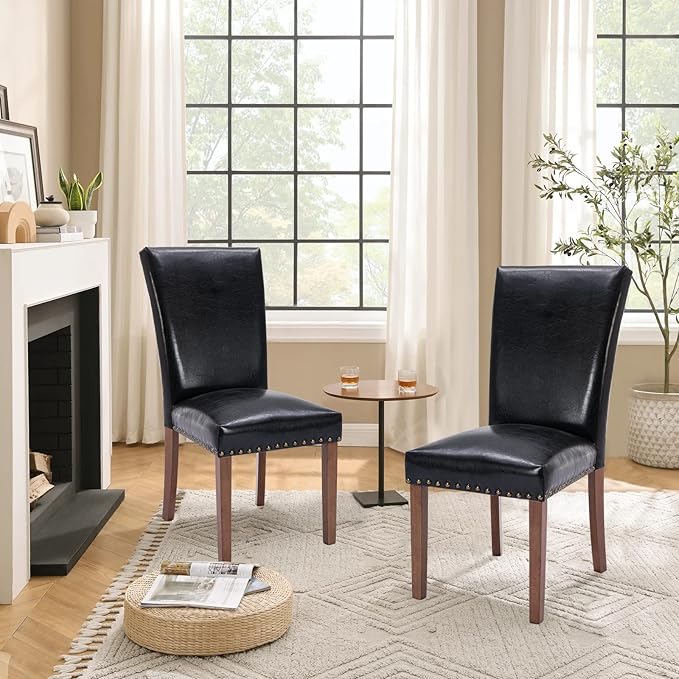 Parsons Dining Chairs Set of 2, Upholstered Nailhead PU Leather Dining Room - Image 7