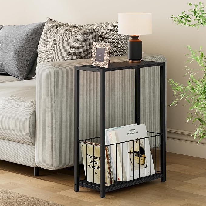 Narrow Side Table with Magazine Holder, Skinny End Table Perfect - Image 2