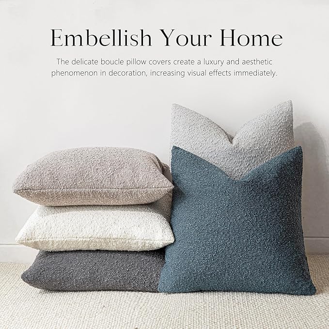 Foindtower Pack of 2 Modern Textured Boucle Throw Pillow Covers Accent Solid - Image 6