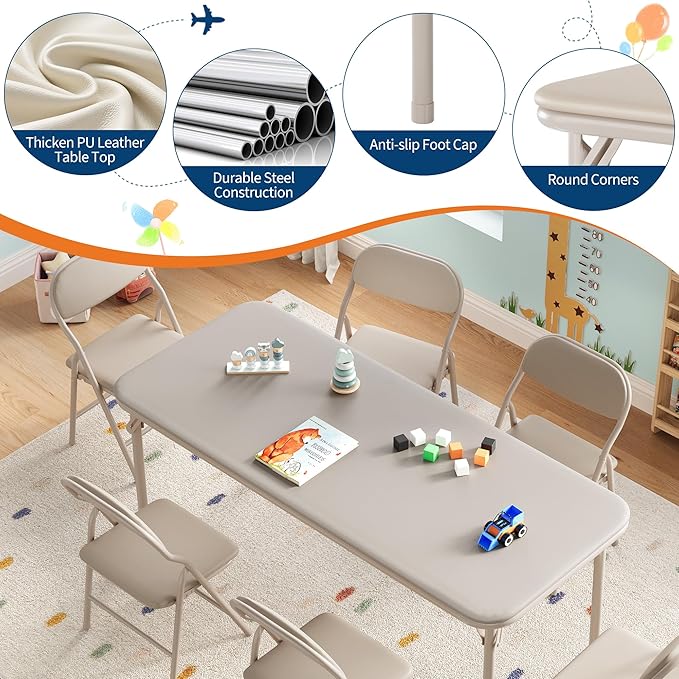 IDEALHOUSE 7 Piece Folding Kids Table and Chairs Set, Children Activity Table - Image 4
