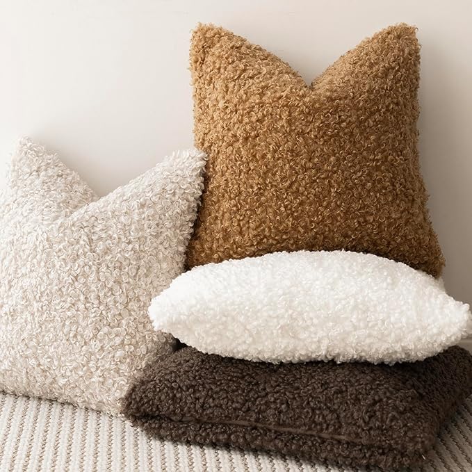 Foindtower Set of 2 Curly Teddy Wool Pillow Covers Decorative Boucle Textured - Image 6