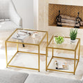 VILAWLENCE Coffee Table Set of 2, Modern Gold Glass Side Table, Metal Frame by VILAWLENCE