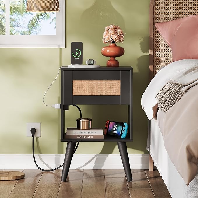 WLIVE Black Rattan Night Stand - Image 2