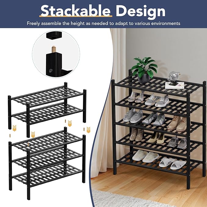 Haddockway 4 Tier Bamboo Shoe Rack Storage Organizer, Small Space 27"x11"x26" - Image 6