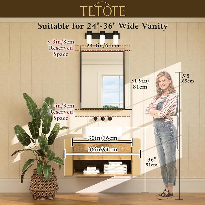 TETOTE Brushed Gold Mirror for Bathroom Sink 24" x 32" Beveled Frame Brushed - Image 5