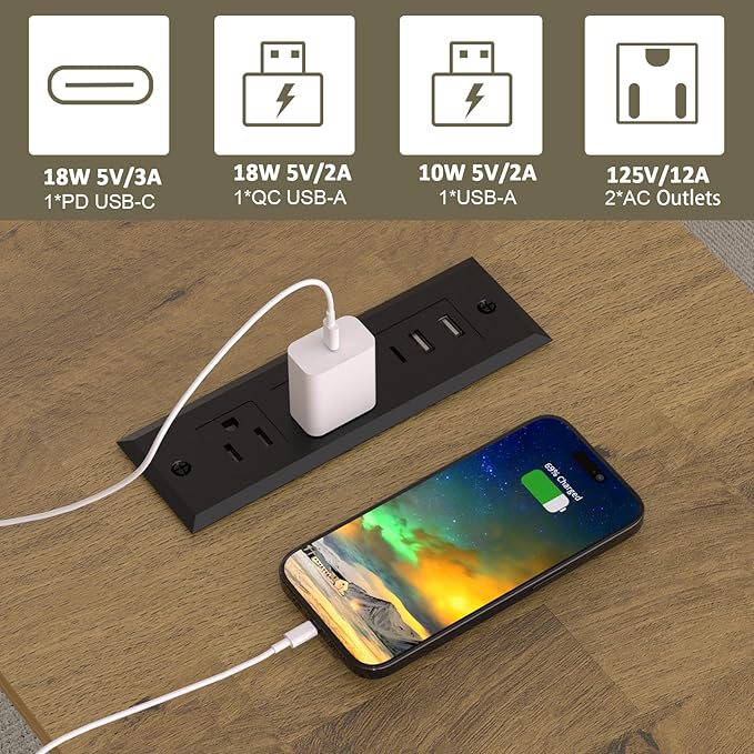 18" Wide End Table with Charging Station Set of 2, Fast Charge End Table Set of - Image 3