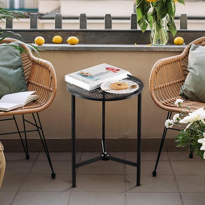1 Packs 13" Metal Outdoor Side Tables Small Black Outside End Table - Image 2