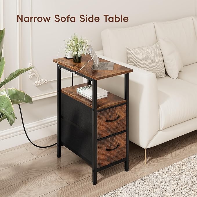 Vagusicc End Table with Charging Station Set of 2, Narrow Side Table, 23.8'' - Image 6