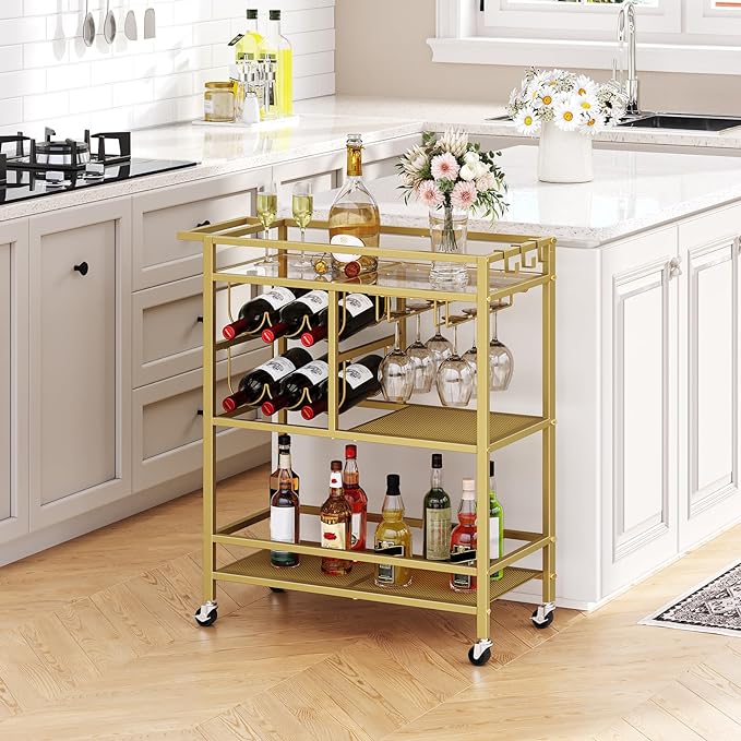Bar Cart for Home, 3-Tier Serving Cart - Image 3