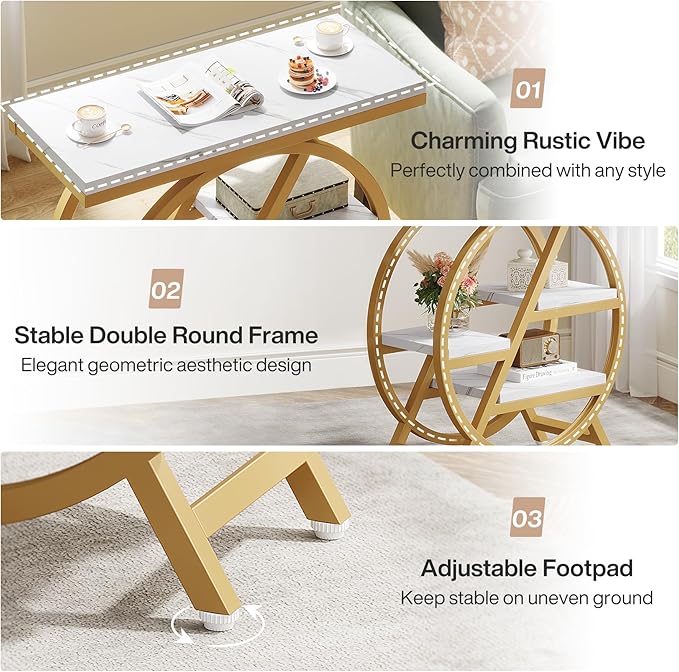 Tribesigns End Table for Living Room, 3-Tier Faux Marble Side Table - Image 6