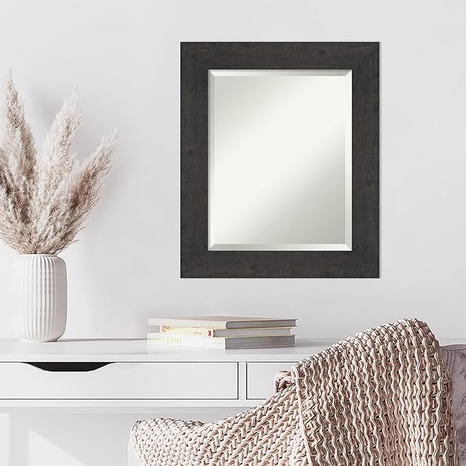Amanti Art Brown Wall Mirror 26x22 Rustic Plank Espresso Rectangle Bathroom - Image 6