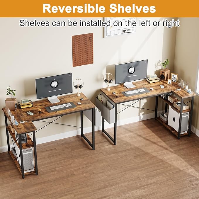 L Shaped Computer Desk with Reversible Shelves, 47 Inch Small Corner Desk with - Image 4