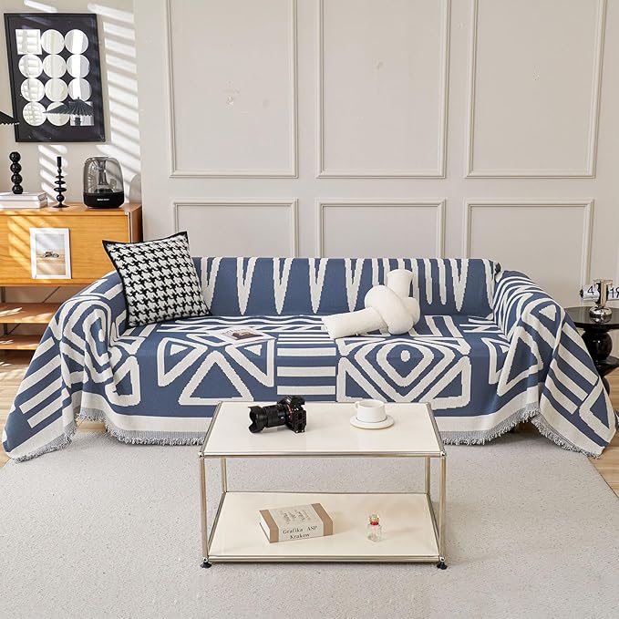 STACYPIK Reversible Boho Blue Beige Couch Cover by STACYPIK