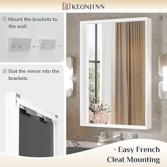 Keonjinn 48” x 36” White Bathroom Vanity Mirror Metal Framed Large Bathroom - Image 4