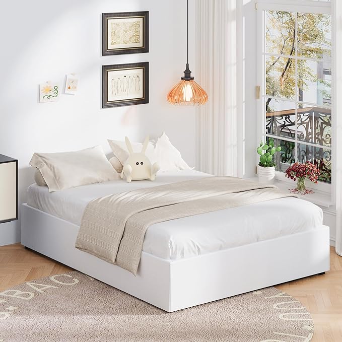 16 Inch Queen Bed Frame with White Skirt Cover, Metal Bed Frame Queen Size with - Image 3