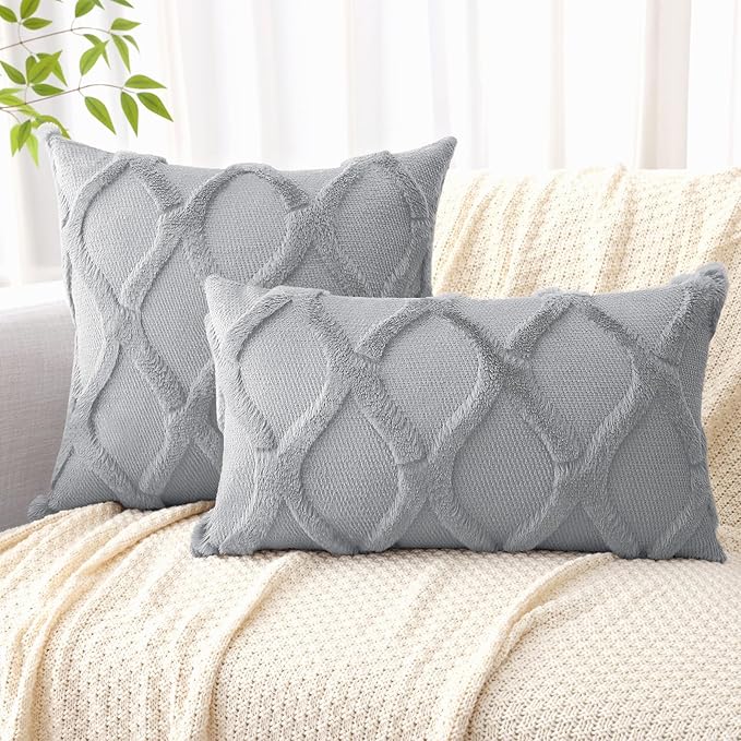 decorUhome Throw Pillow Covers 20x20 Inch Set of 2, Soft Plush Faux Fur Wool - Image 4
