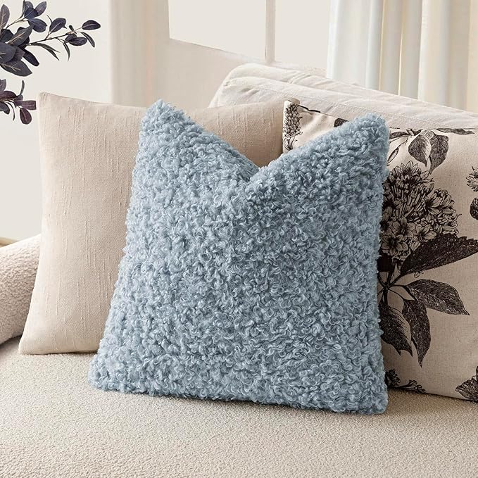 Foindtower 2 Pieces 24x24 Inch Misty Blue, Faux Fur Throw Pillow Cover Accent - Image 5