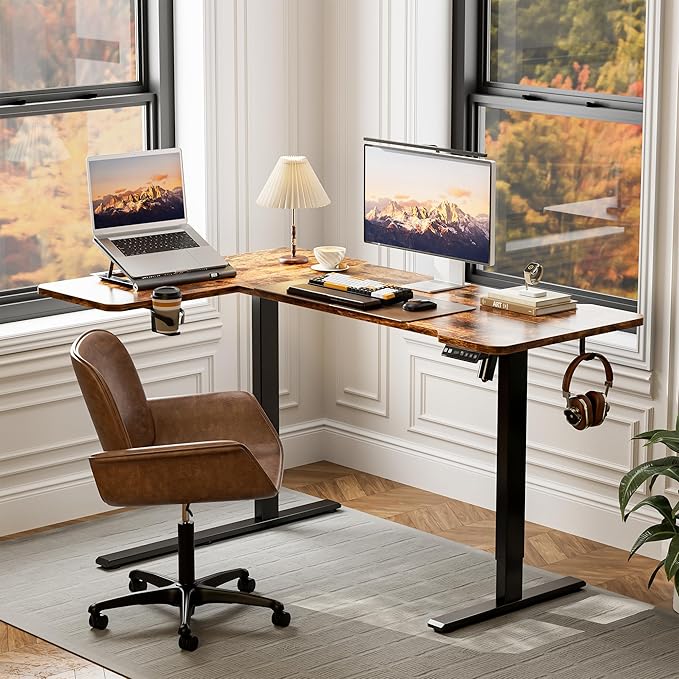 59 Inch L Shaped Standing Desk Adjustable Height, Electric Corner Standing Desk - Image 2