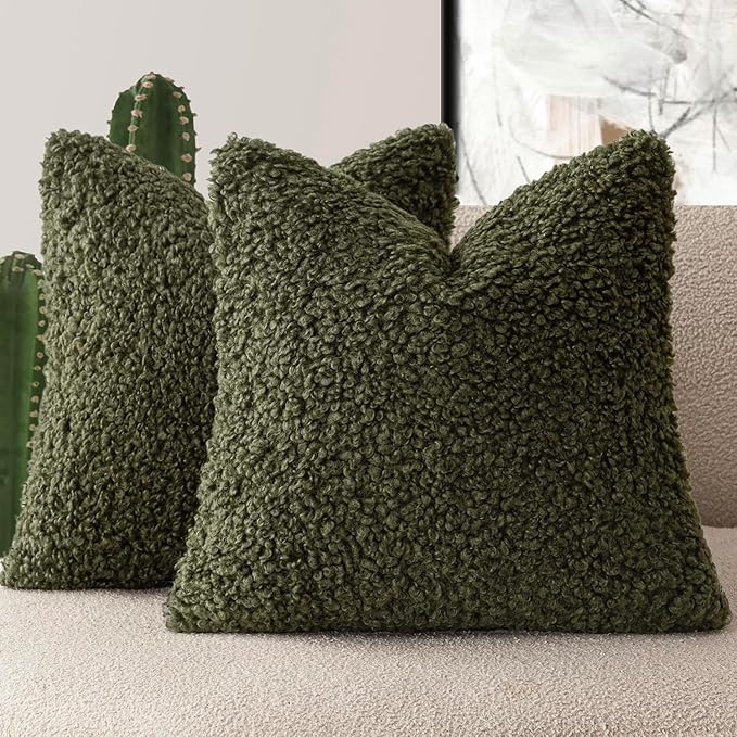 Foindtower 2 Pieces 20x20 Inch Olive Green, Faux Fur Throw Pillow Cover Accent by Foindtower