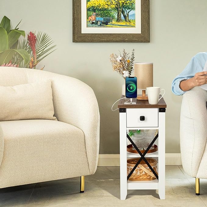 Narrow End Table with Charging Station - Image 9