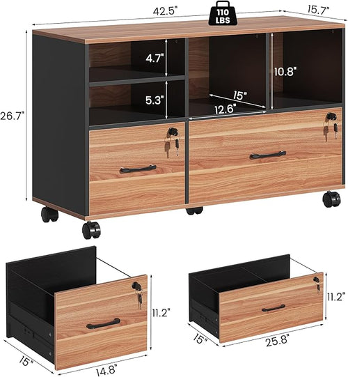2 Drawer Wood Mobile Large Lateral File Cabinet - Image 2