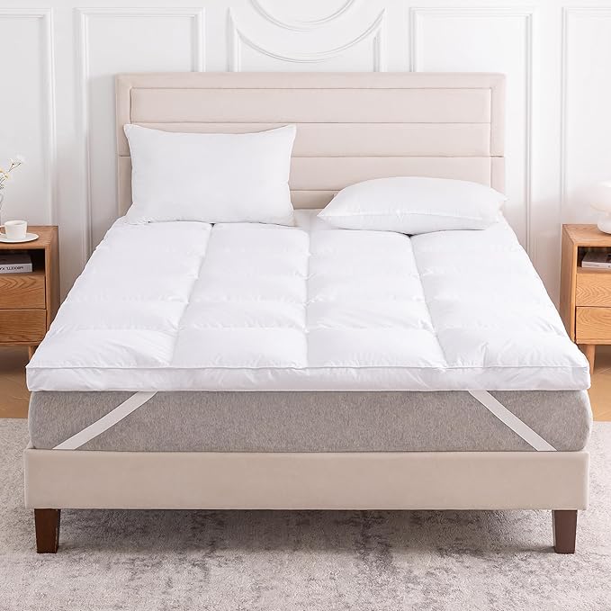 3 Inch White Goose Feather Mattress Topper, California King Size Feather Bed by LeWinBedding