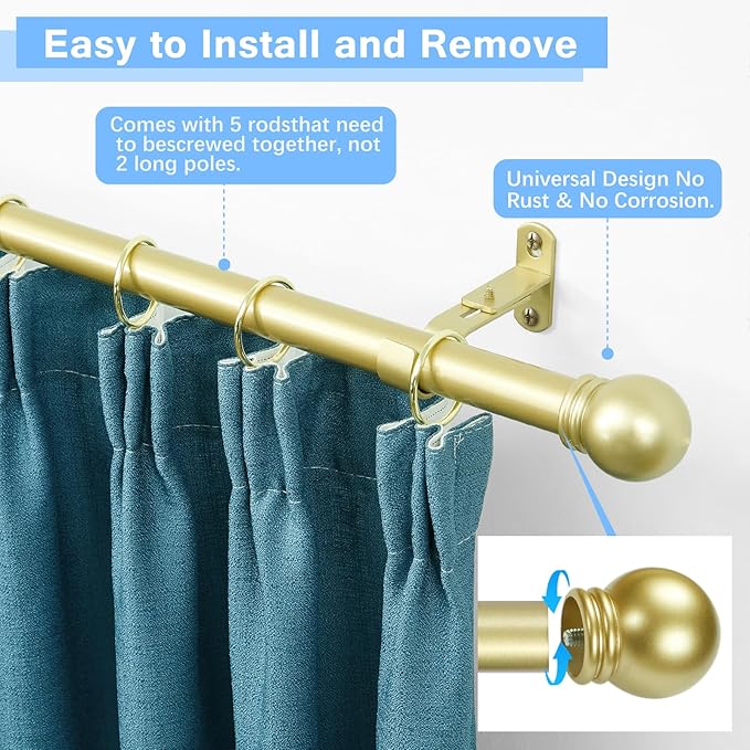Curtain Rods for Windows 16 to 76 Inches, Curtain Rod Max Adjustable Length of - Image 2